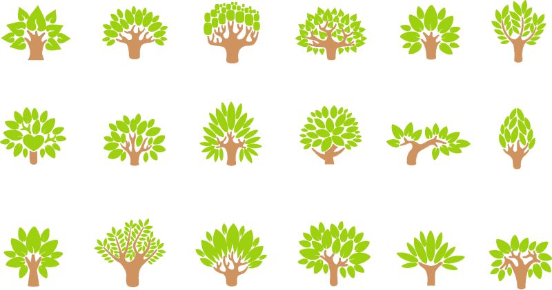 抽象矢量现代卡通绿树设计插图