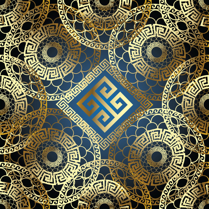 抽象矢量金色花纹装饰无缝背景设计