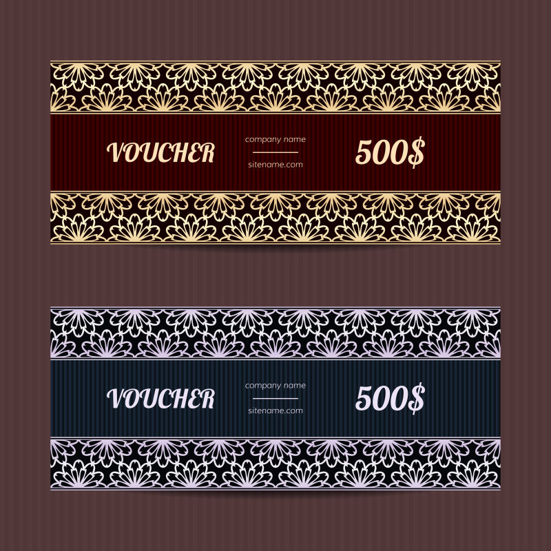 豪华金银券-矢量礼品卡-有古董设计的优惠券