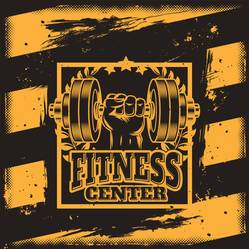 矢量复古风格的健身海报平面设计