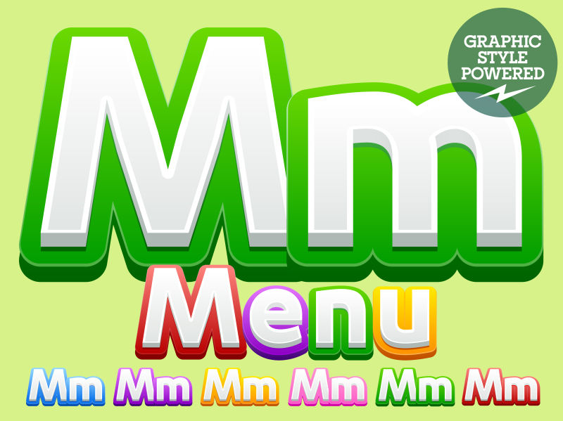 矢量可爱的儿童字母表集-包含不同的图形样式-字母M