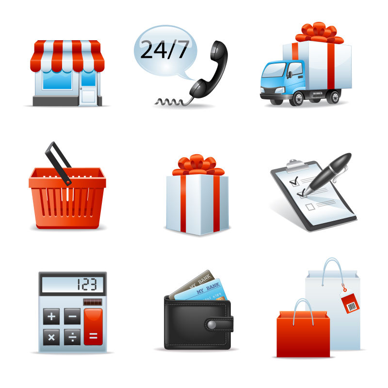 创意矢量现代购物主题的图标设计