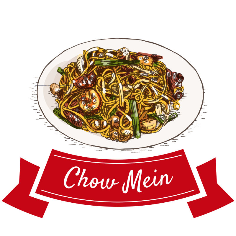 抽象矢量手绘炒面插图设计