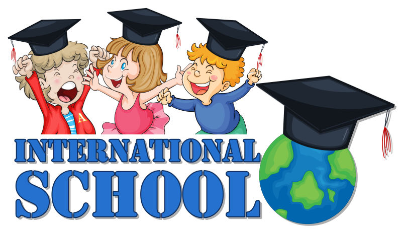 抽象矢量国际学校的学生插图设计