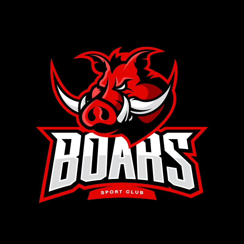 暴怒野猪运动俱乐部矢量标识概念孤立于黑暗背景-专业团队象形图设计-优质野猪动物T恤T恤印花插图