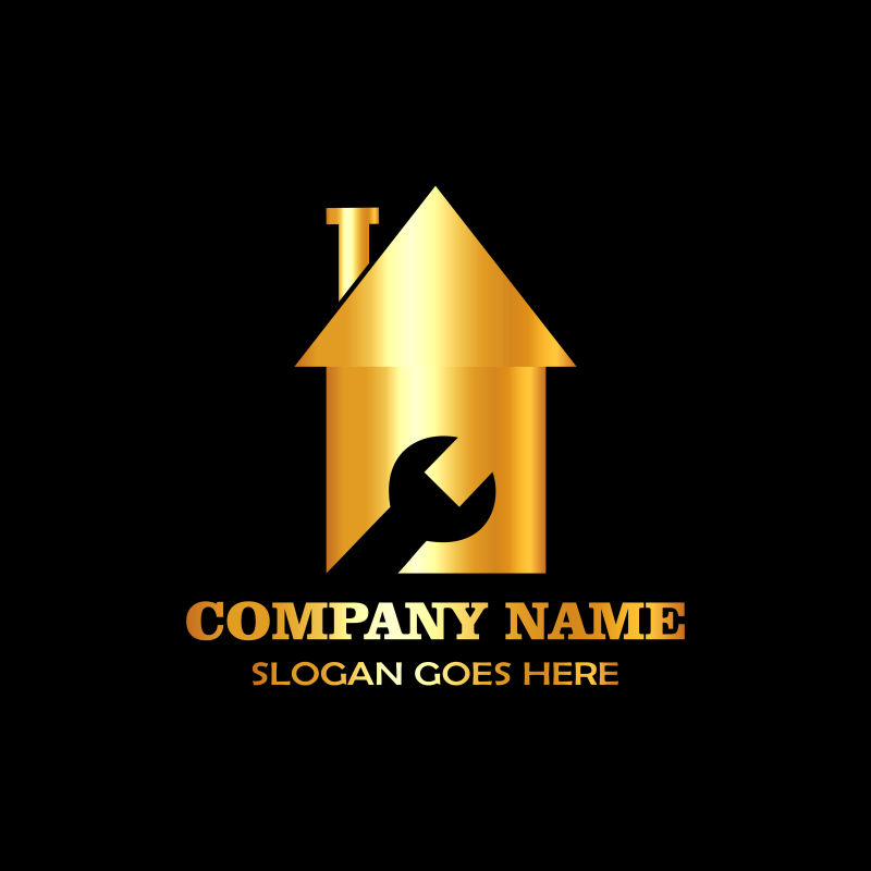 抽象矢量金色房屋修理标志设计
