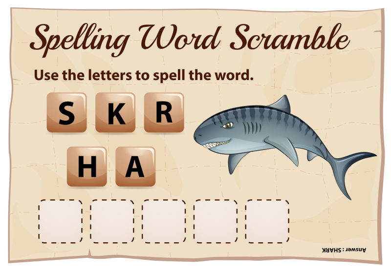 用单词shark拼写单词扰乱游戏