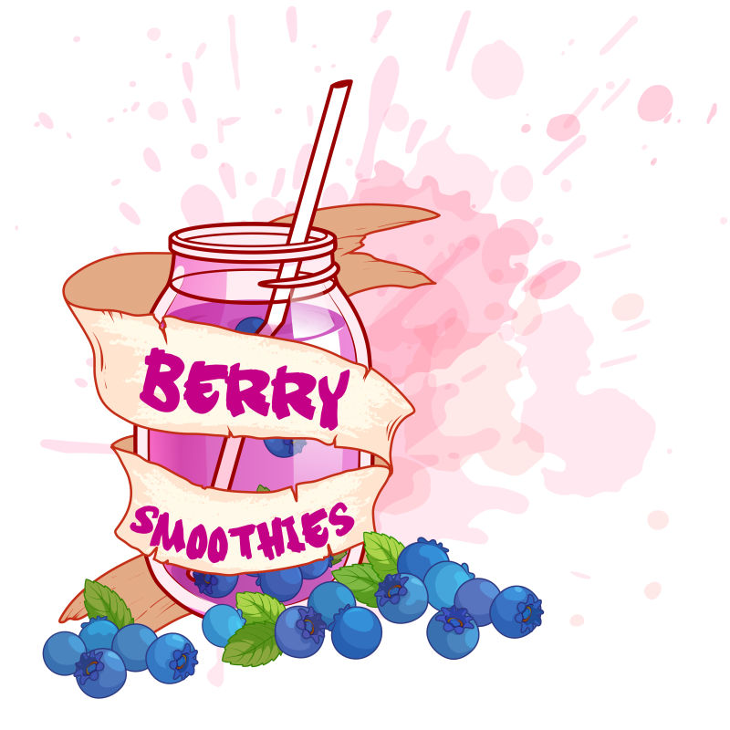 抽象矢量现代蓝莓奶昔标签贴纸设计