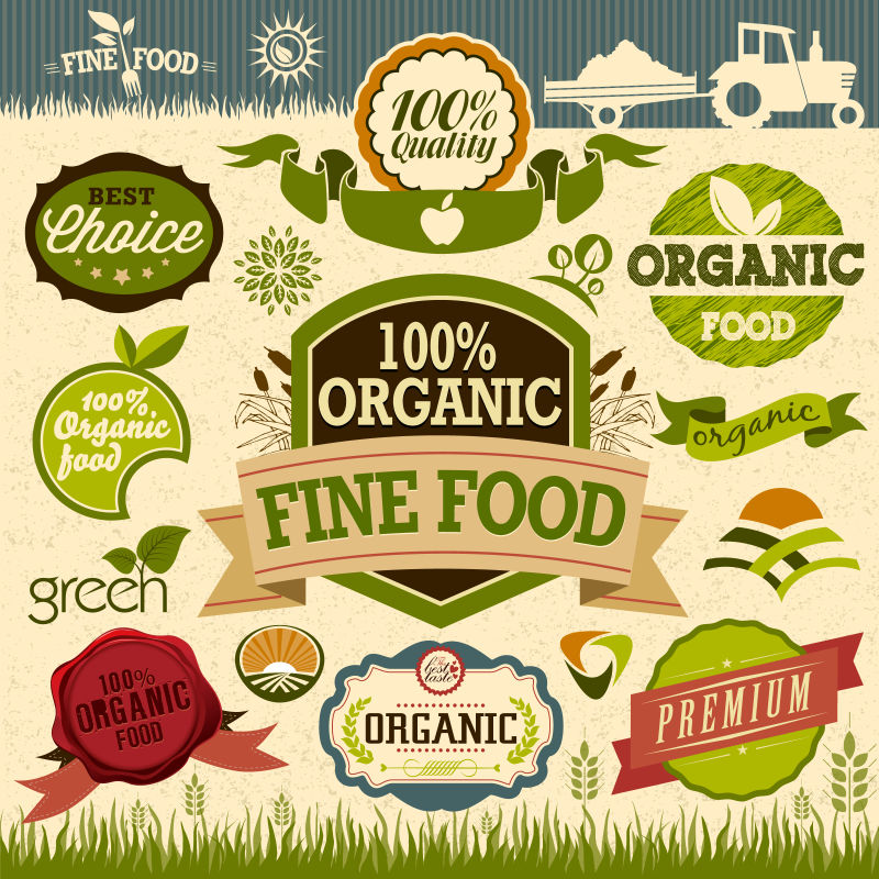天然有机产品标签标志标志和徽章-一套新鲜的有机设计元素和天然食品插图和生态网络图标-轻松编辑您的设计