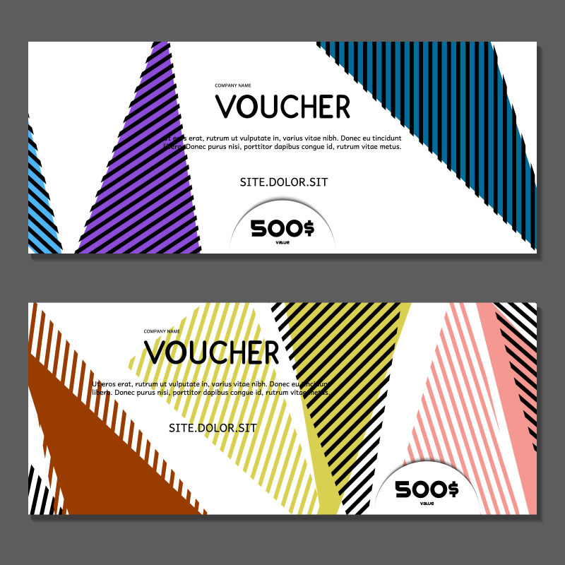 抽象矢量彩色线性风格的优惠券设计