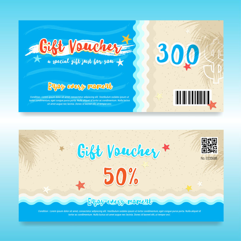 抽象矢量夏季沙滩主题的优惠券设计