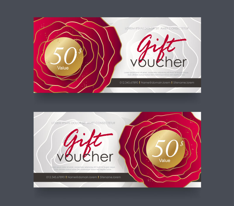 抽象矢量红色花卉元素的时尚优惠券设计