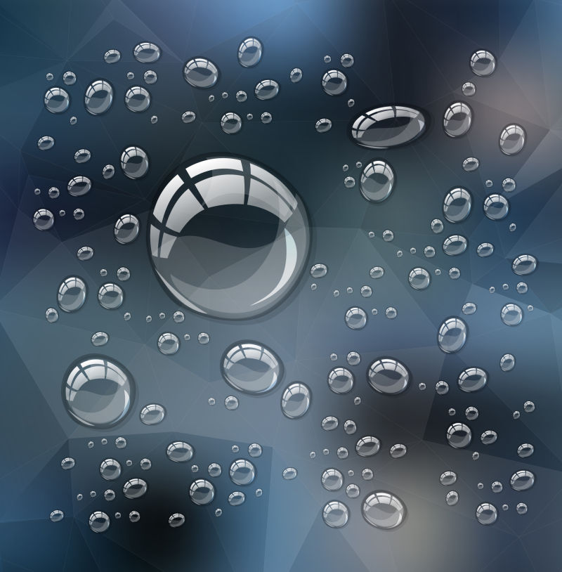 透明的水滴-在时尚模糊的多边形背景上