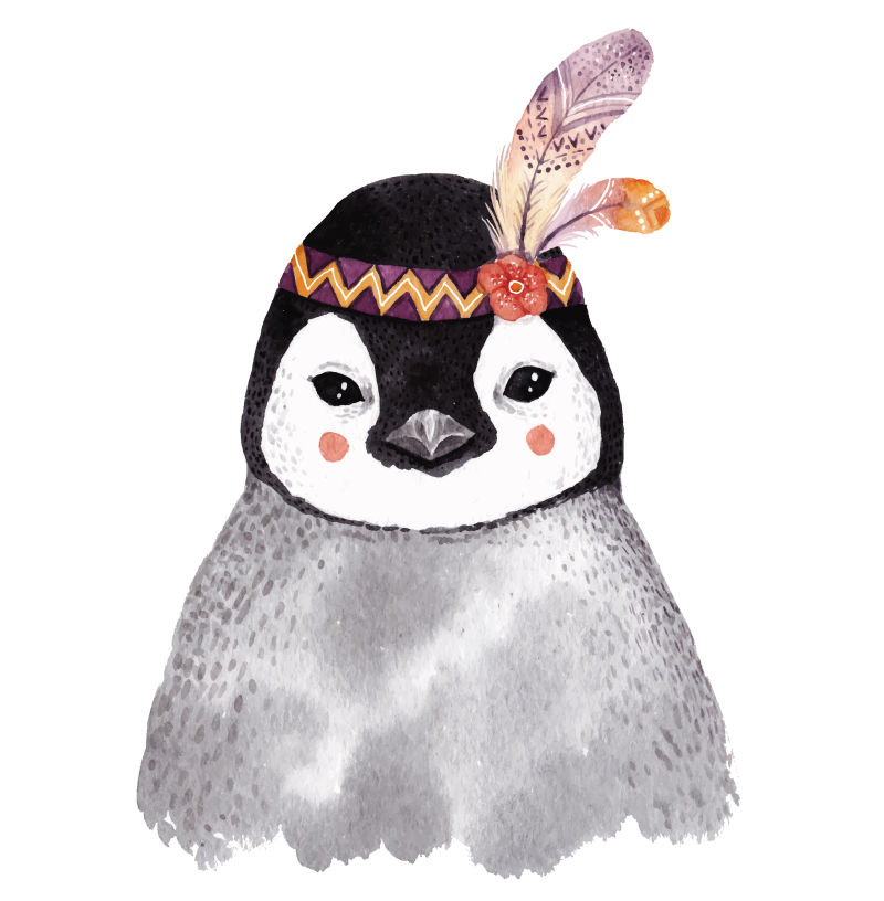 创意矢量彩色水彩企鹅插图设计