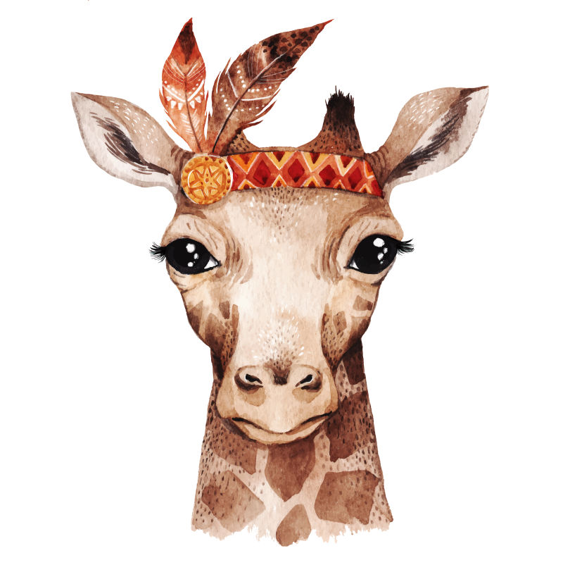 抽象矢量现代长颈鹿水彩插图设计