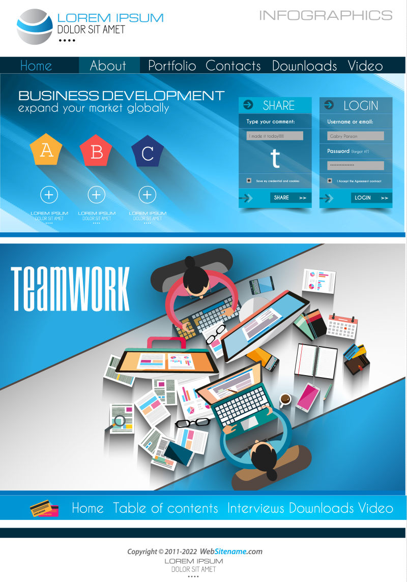 具有平面式信息图布局的现代网站模板具有平面式信息图布局的现代网站模板