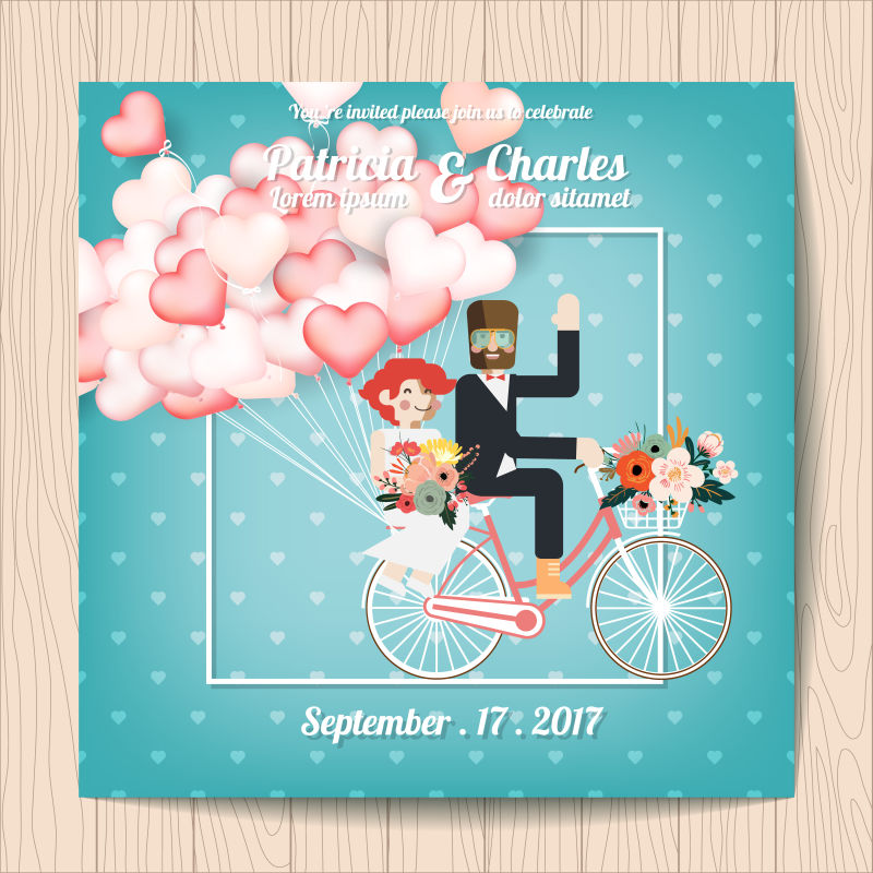 抽象矢量卡通时尚婚礼请帖设计