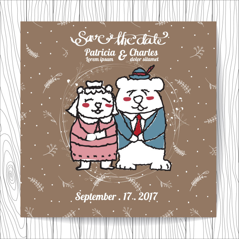 抽象矢量现代涂鸦风格的婚礼请帖设计