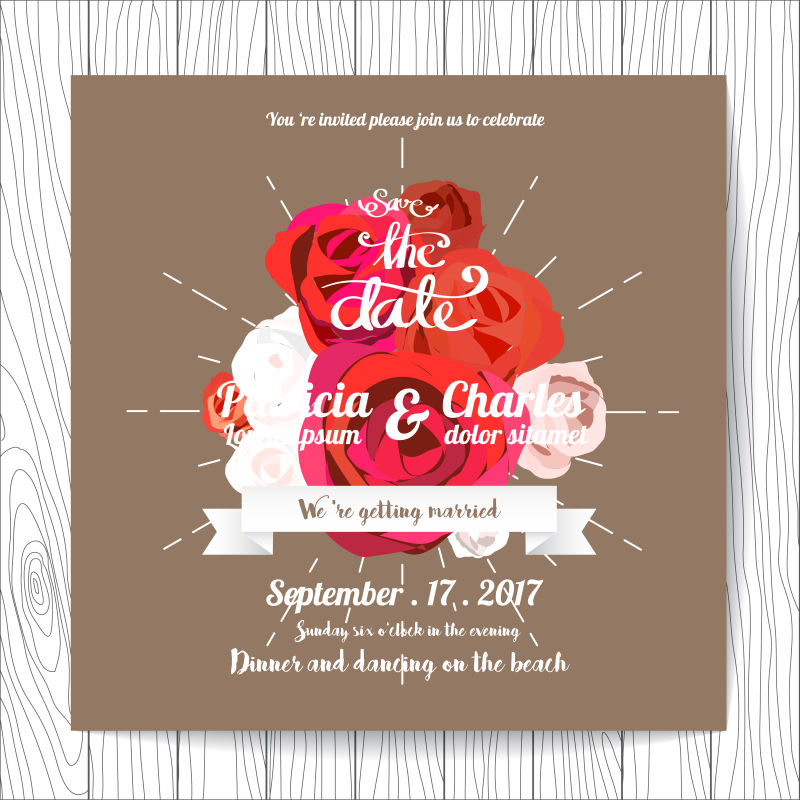 矢量抽象现代花卉元素的请帖设计