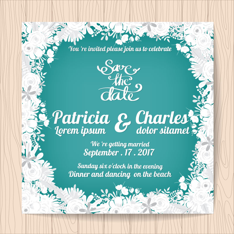 抽象矢量白色花卉元素的请帖设计