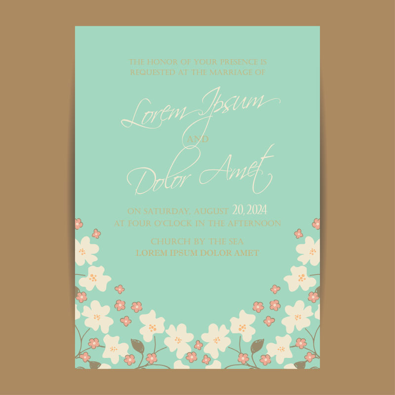 抽象矢量卡通绿色婚礼请帖设计