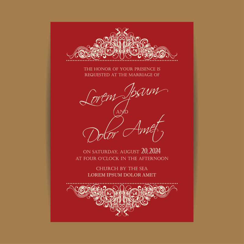 抽象矢量现代红色婚礼请帖设计