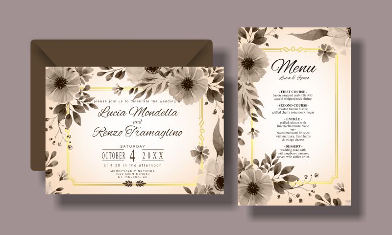 抽象矢量古典花卉元素的婚礼邀请函设计
