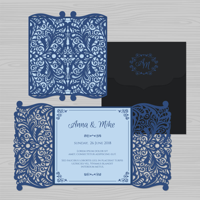 抽象矢量现代蓝色装饰纹样装饰的请帖设计