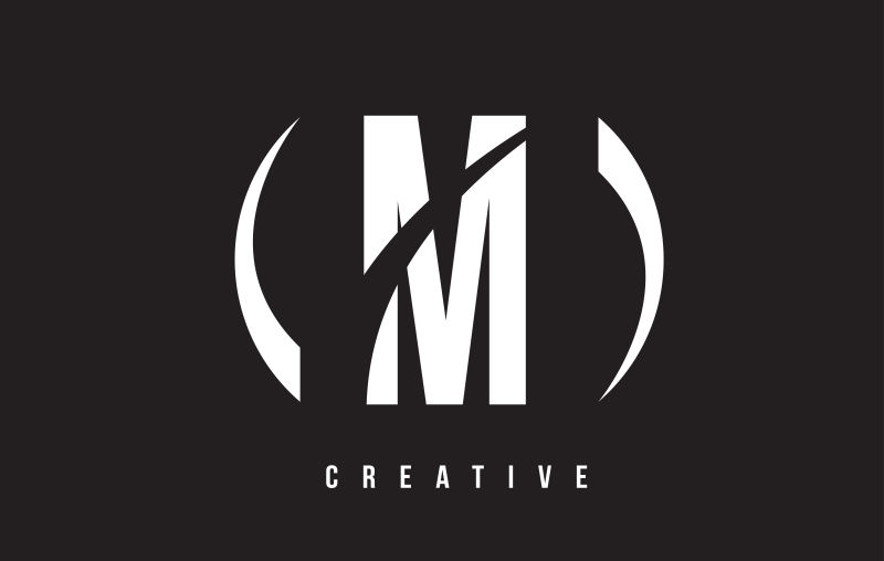 抽象矢量简易白色字母M标志设计