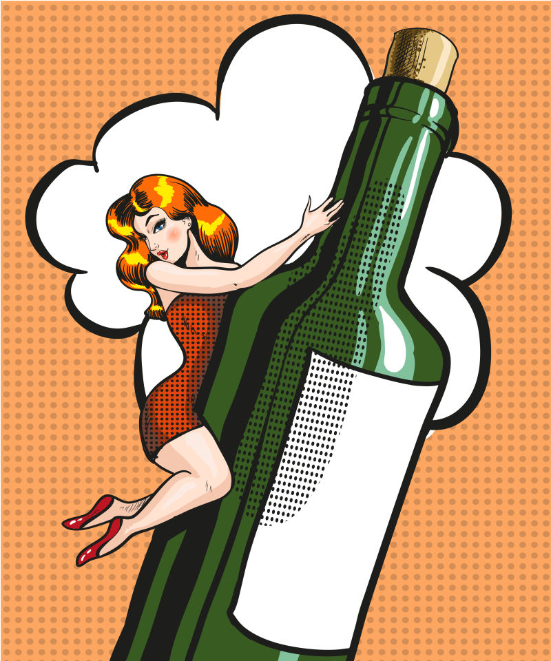 抽象矢量现代瓶子上的性感女孩艺术插图设计