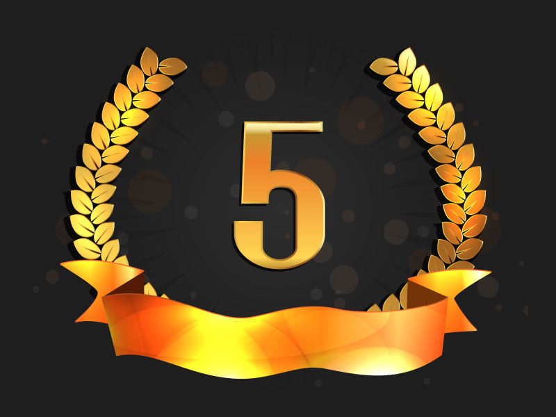 抽象矢量麦穗元素的5周年金色纪念标志设计