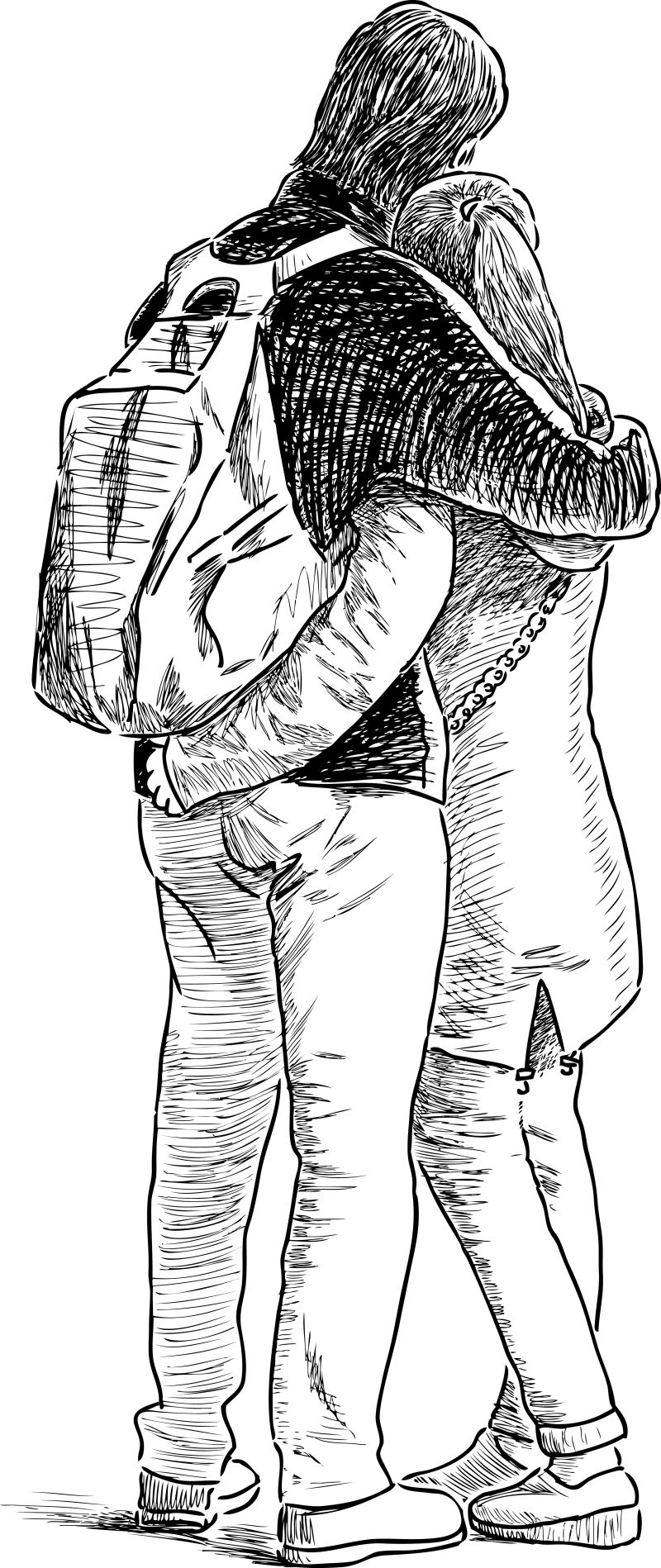 素描男女相抱的图片图片