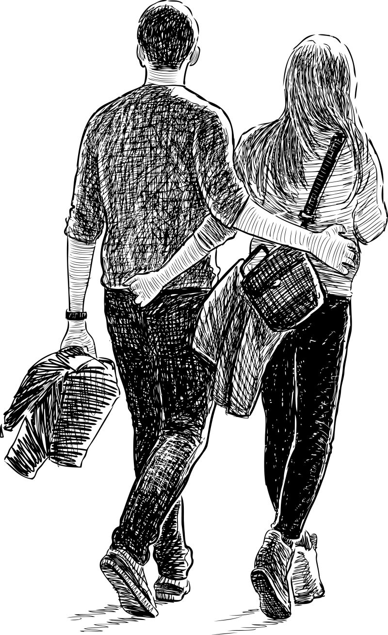 抽象矢量现代情侣素描插图设计