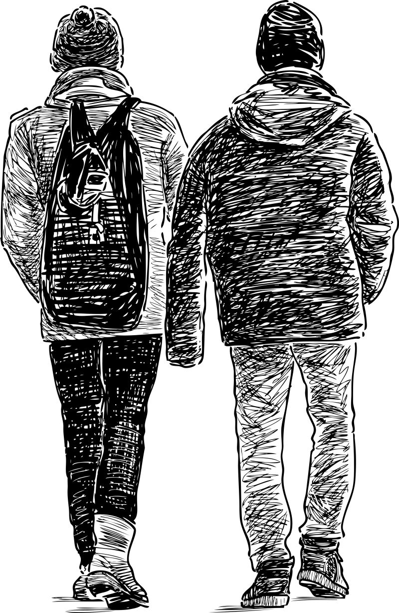 创意矢量放学散步的男孩素描插图