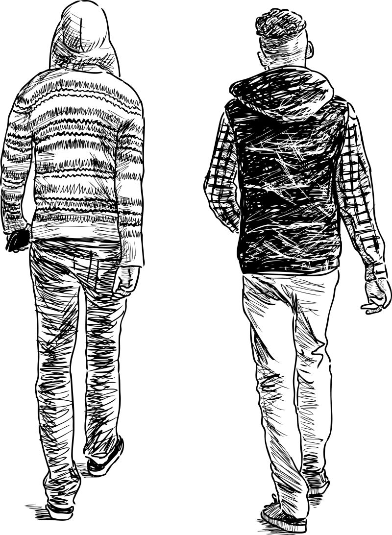 抽象矢量一起闲逛的年轻人素描插图设计