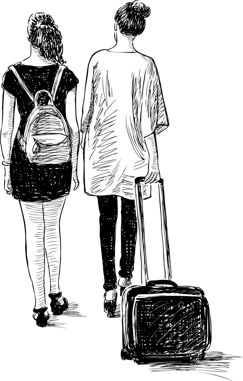 抽象矢量度假的情侣素描插图设计