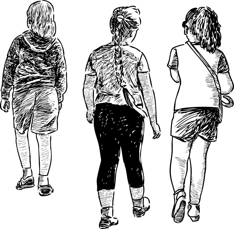 矢量走路的孩子素描插图
