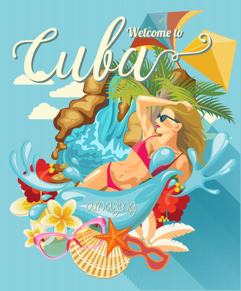 抽象矢量夏季海滩元素海报设计