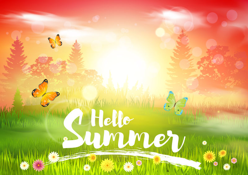 抽象矢量现代你好夏季主题海报设计