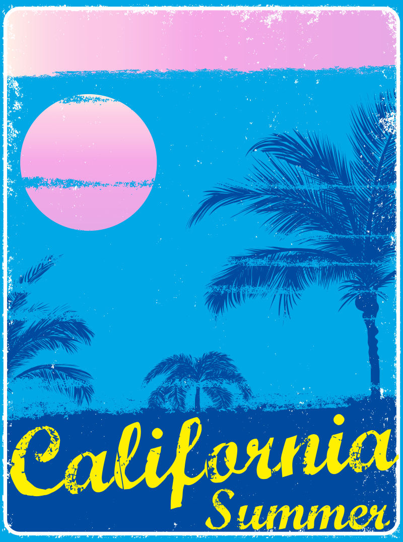 夏日海滩矢量背景复古风格