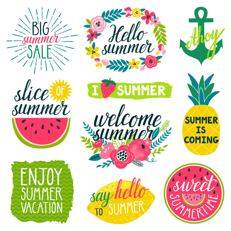 创意矢量现代夏季主题平面标签设计