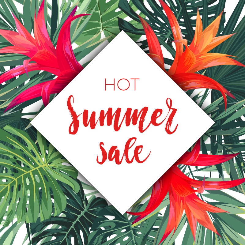 可定制的矢量花卉设计模板夏季销售热带飞行物有奇异的植物和花