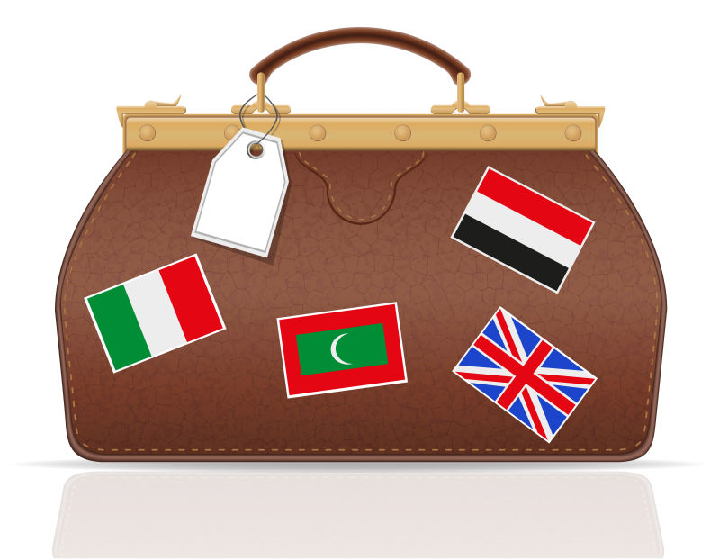 带便秘插图的旅行皮箱-白色背景