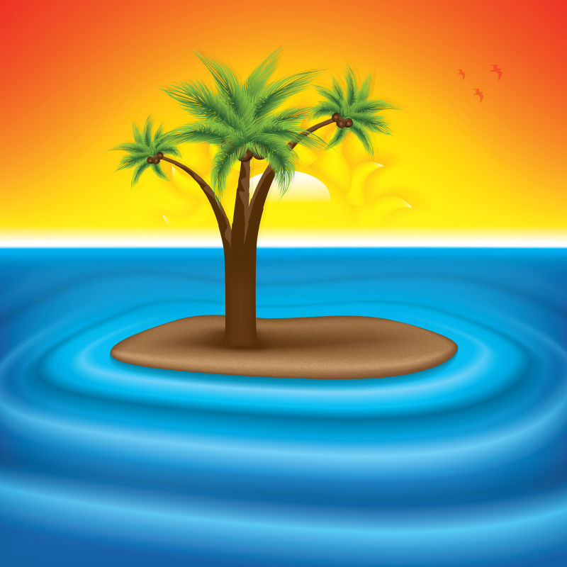 抽象矢量现代热带岛屿插图设计