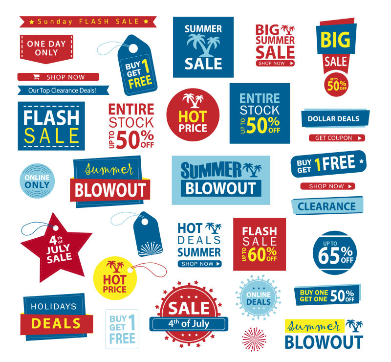 销售横幅集现在购物买一送一矢量