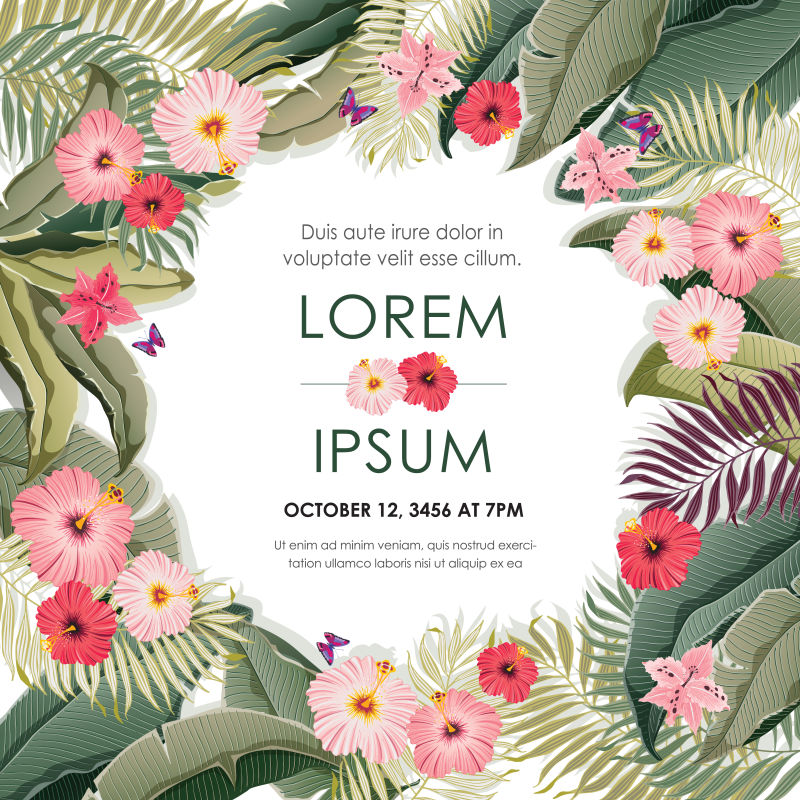 一个热带框架的矢量图-夏季用于婚礼周年纪念生日和聚会-横幅海报卡片邀请函和剪贴簿的设计