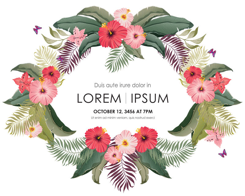 春季热带框架的矢量图-用于婚礼周年纪念生日和聚会-横幅海报卡片邀请函和剪贴簿的设计