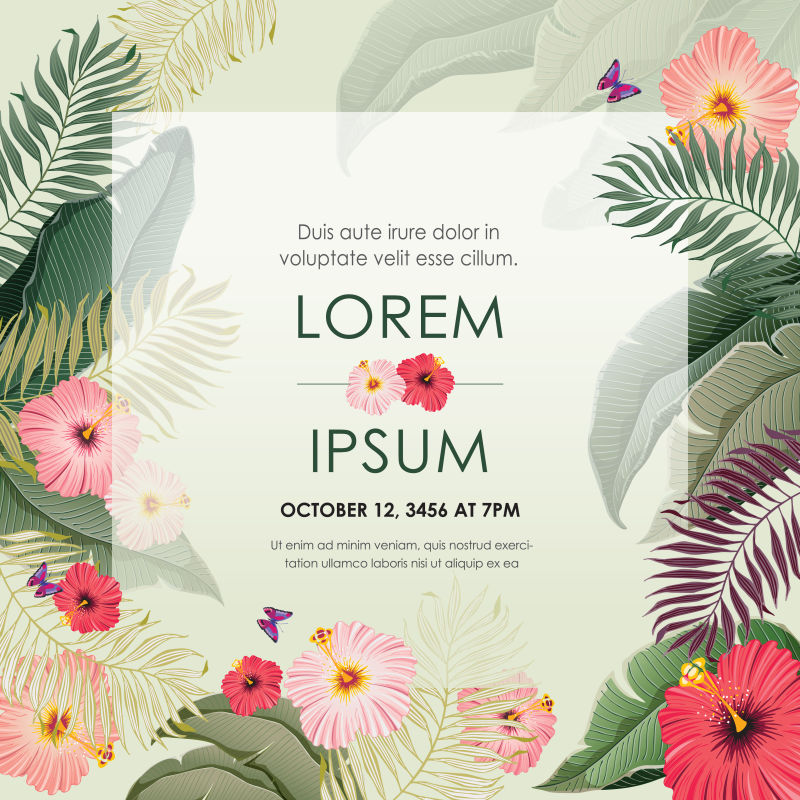 一个热带框架的矢量图-夏季用于婚礼周年纪念生日和聚会-横幅海报卡片邀请函和剪贴簿的设计