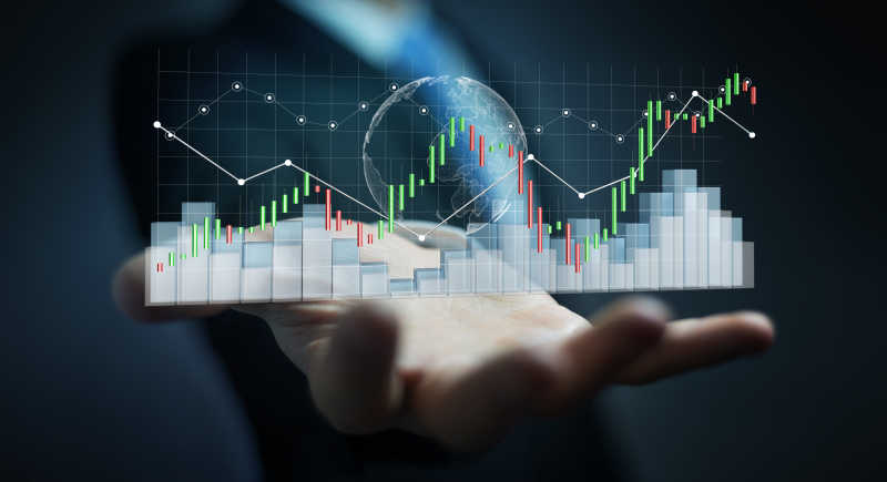 商人使用数字3D呈现股票交易统计和图表