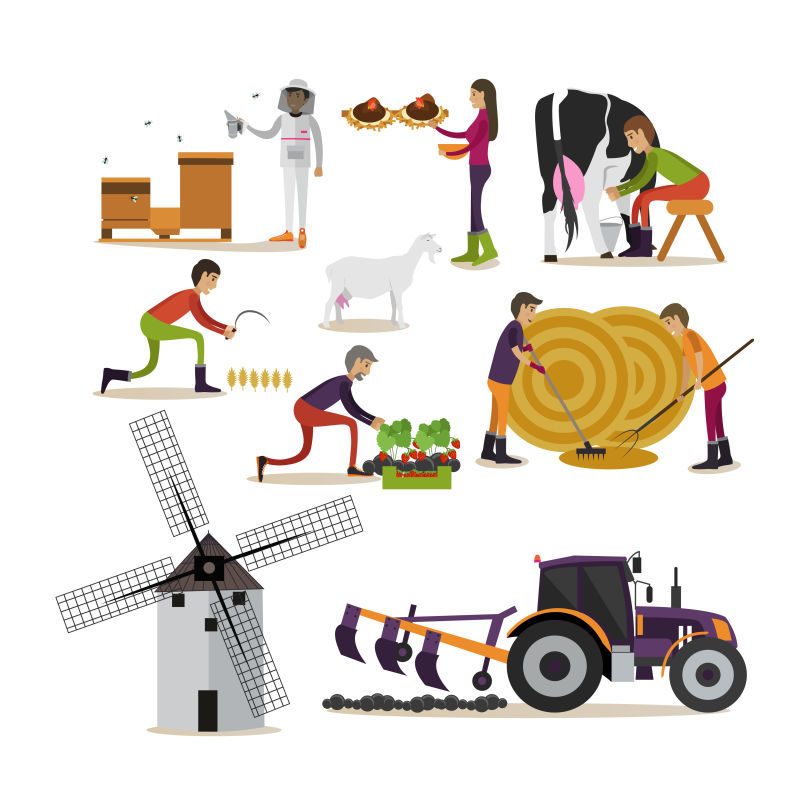 平式农业概念设计要素向量集